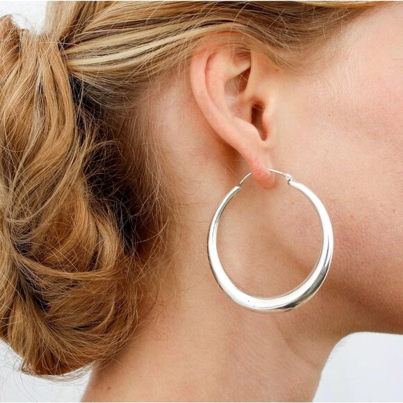 Sterling Silver Hoop Earrings - Hypoallergenic, Lightweight, Chunky, 14K Real Go - Picture 5 of 5